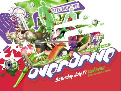 Overdrive flyer, Saturday 19 July at the Arena entertainment complex, Brisbane.
